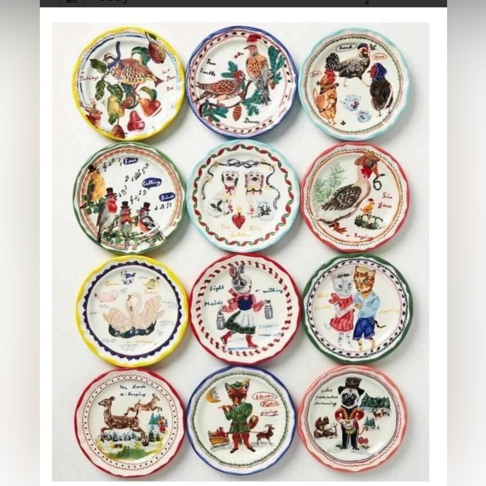 Natalie Lete 12 days of Christmas dessert plates 
Anthropologie
